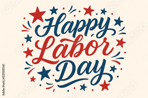 Happy labor day holiday celebration with stars and swirls
