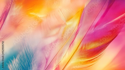 Abstract vibrant feather textures in a blend of warm and cool colors.