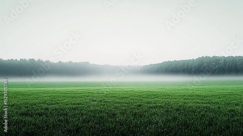 foggy field with trees and grass in the background
