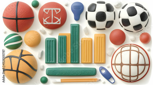 Colorful Sports Balls and Bar Chart Illustration