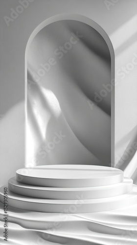 a close up of a white pedestal with a curved arch