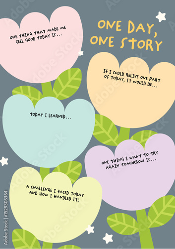 Cute kawaii printable layout for kids to reflect on their day fun and simple self reflection journal page to build positive habits and emotional growth.