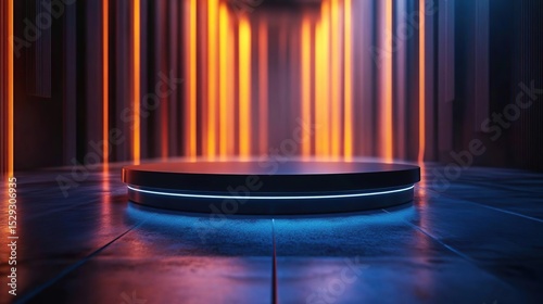an image of a round illuminated platform in a room