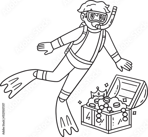 Scuba Diving Male Discovering Treasure Isolated 