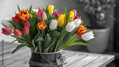 Wallpaper Mural Colorful tulip bouquet in vase, vibrant spring celebration indoor scene Torontodigital.ca