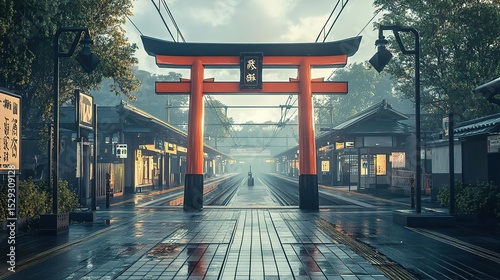 Red Japanese Torii Gate in the Middle of a Street – Urban Japan Landmark