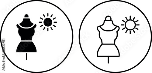 Dress Form with Sun Icons – Fashion Design Symbol with Sunshine Elements