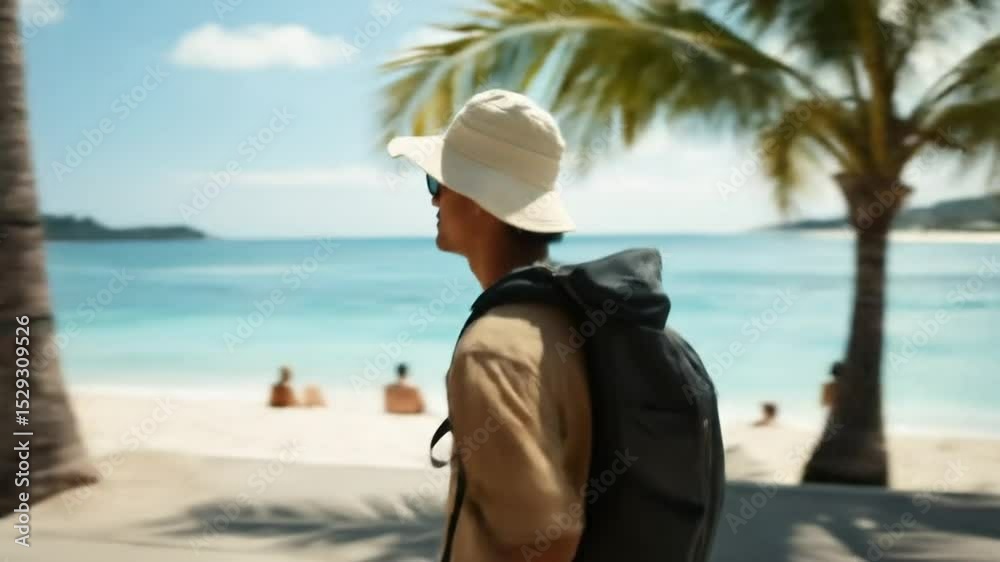 Tropical beach adventure: A young traveler explores the exotic paradise shore Tropical beach adventure: A young traveler explores the exotic paradise shore