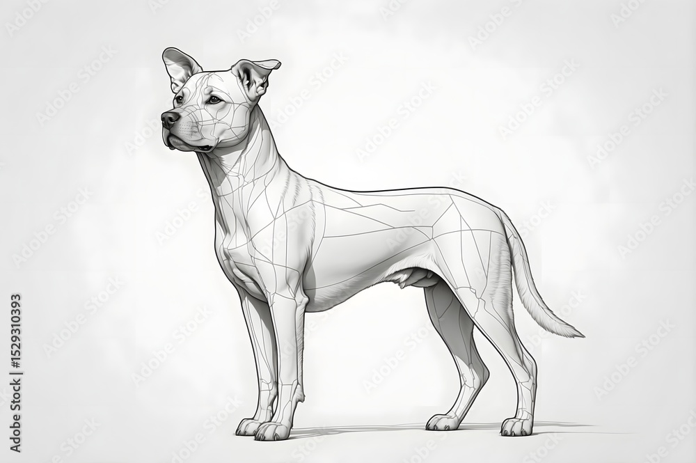 Fototapeta premium Monochrome dog illustration, geometric lines