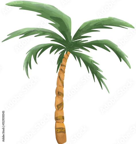Vector illustration of coconut trees in different growth stages and poses – straight, curved, climbing frame, with or without fruit. Perfect for tropical themes, summer designs, or nature education