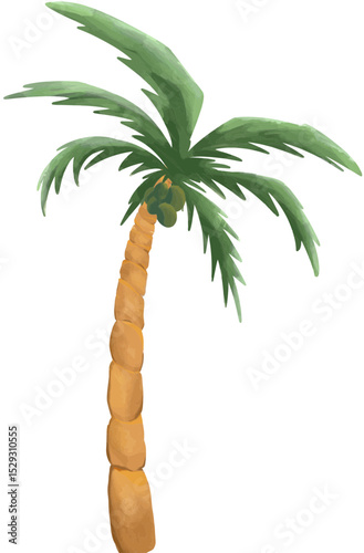 Vector illustration of coconut trees in different growth stages and poses – straight, curved, climbing frame, with or without fruit. Perfect for tropical themes, summer designs, or nature education