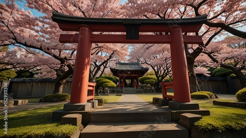 Tranquil Japanese Temple and Sakura