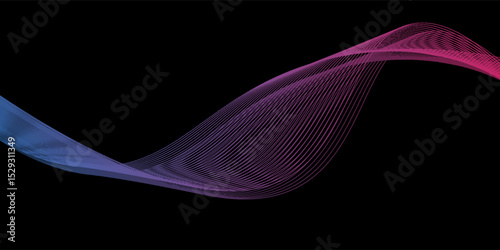 Abstract dynamic gradient sound wave isolated on black background. Musical particle pulsing. Energy flow concept. Design element.