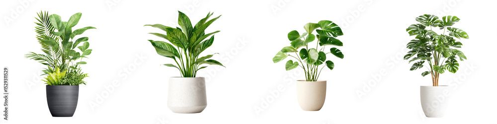 Obraz premium Assortment of lush potted houseplants in a modern interior setting