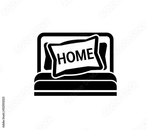 Pillow on bed icon vector in black color with white background.