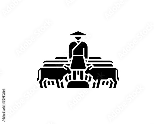 Cowherd icon vector in black color with white background.