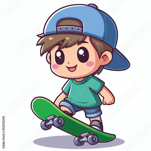 Cute boy cartoon vector playing skateboard