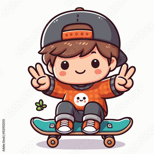 Cute boy cartoon vector playing skateboard