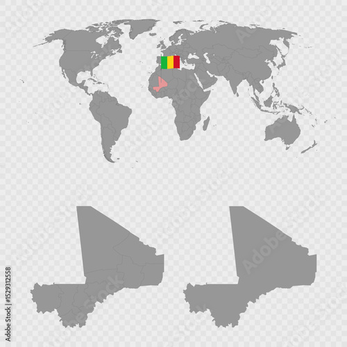Mali Map Set with World Location.