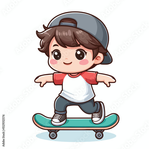 Cute boy cartoon vector playing skateboard