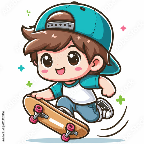 Cute boy cartoon vector playing skateboard