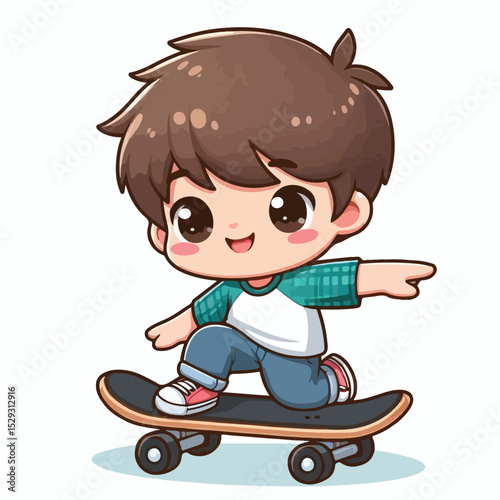 Cute boy cartoon vector playing skateboard