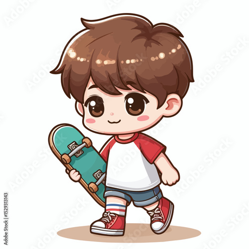 Cute boy cartoon vector playing skateboard