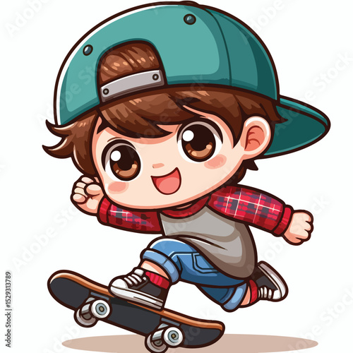 Cute boy cartoon vector playing skateboard