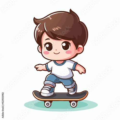 Cute boy cartoon vector playing skateboard