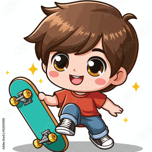 Cute boy cartoon vector playing skateboard