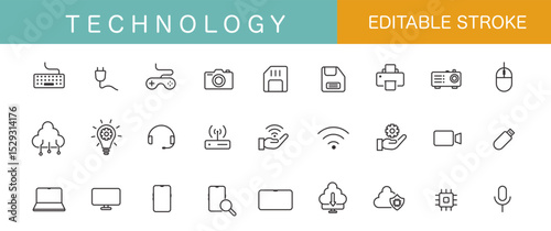 Minimalist - Linear Icons of Technology. Set collections. Editable stroke. Simple design. Vector illustration. EPS 10