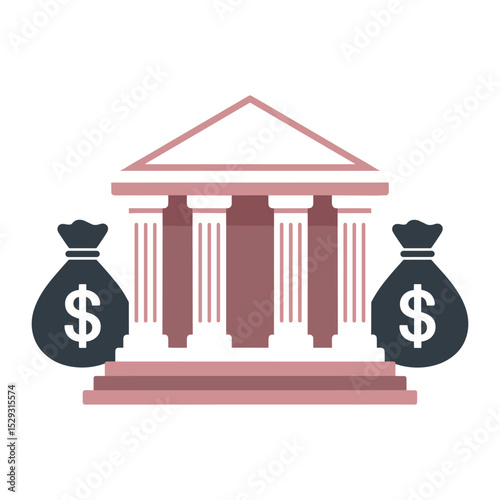 "Bank Icon with Money Bags – Finance and Investment Concept Vector Illustration"