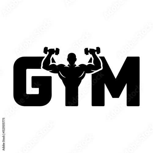 "Bold Gym Logo with Muscular Man and Dumbbells – Fitness and Bodybuilding Icon for Gym Branding"