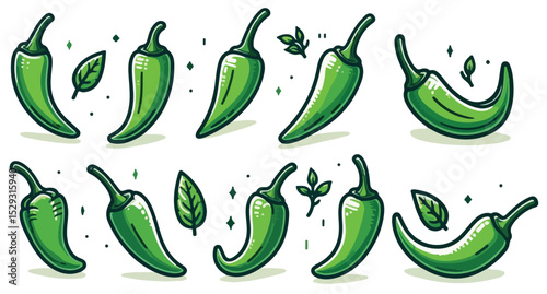 Green chili vector set