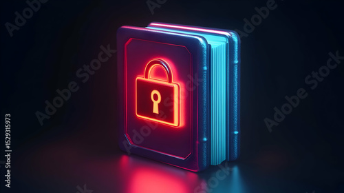 Secured Digital Data Book: Neon Glowing Padlock Icon