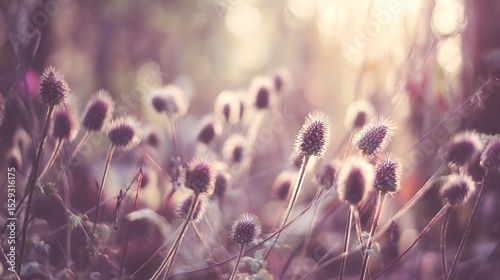 Dreamy purple field of wildflowers backlight