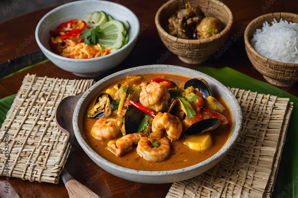 Balinese seafood curry ethnic food. Balinese seafood curry ethnic food.