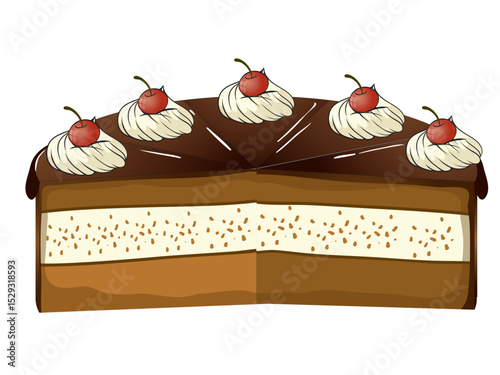 Delicious Chocolate Cake with Cream and Cherries Slice by Slice