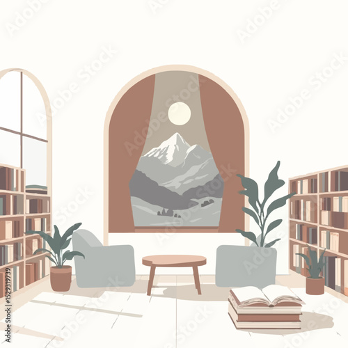 Engaging Painting while a Cozy Library