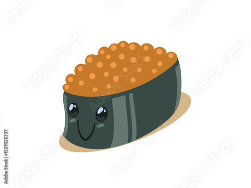 Cute Cartoon Caviar Sushi Character Food with Happy Face