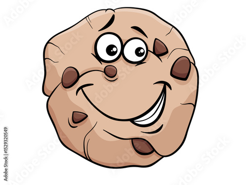 Delicious Chocolate Chip Cookie With A Smiling Face Cartoon