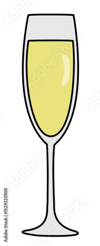 Cartoon Illustration of Champagne Flute Against Black Background
