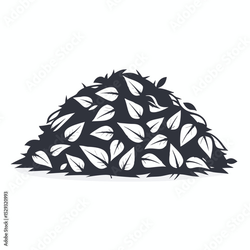 A monochromatic pile of fallen leaves forms a small hill on the ground