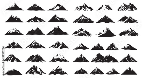 Thirty Six Black Mountain Silhouettes Various Shapes