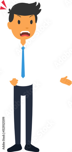 Frustrated Businessman Expressing Anger and Disagreement with Open Mouth and Waving Hands