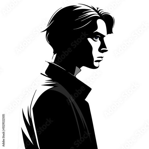 Photorealistic Silhouette Profile of a Standing Person in High-Contrast Black and White with Dramatic Lighting