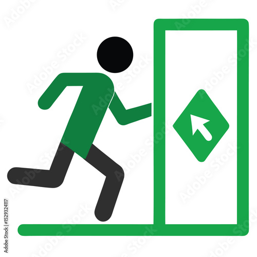 Adobe Illustrator Artwork Emergency fire exit sign. running man icon to door. Exit emergency arrow sign vector image. Fire evacuation sign. warning sign plate logo stock images illustration.
