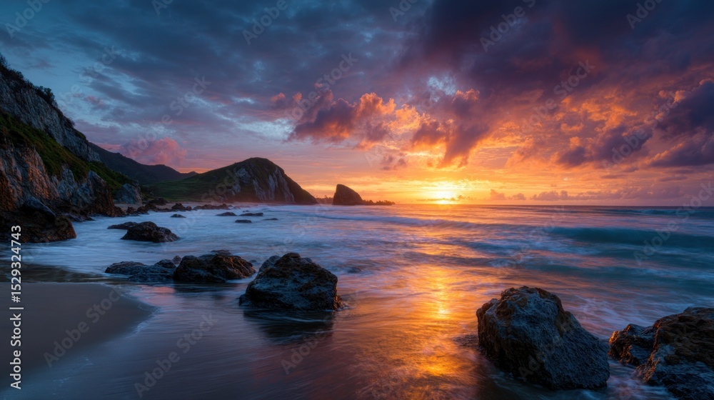 Spectacular Sunset Over Coastal Mountains Spectacular Sunset Over Coastal Mountains