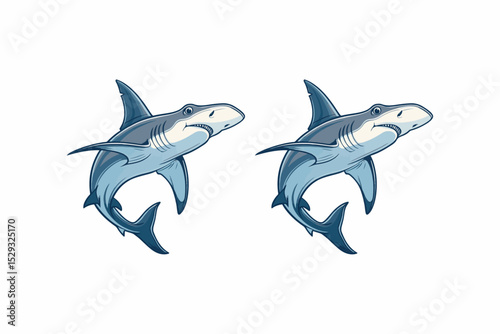 vector Illustration of Shark Swimming in Deep Ocean Water