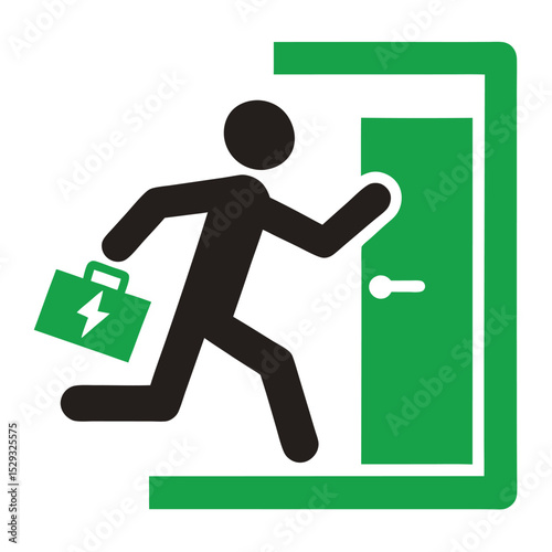 Adobe Illustrator Artwork Emergency fire exit sign. running man icon to door. Exit emergency arrow sign vector image. Fire evacuation sign. warning sign plate logo stock images illustration.
